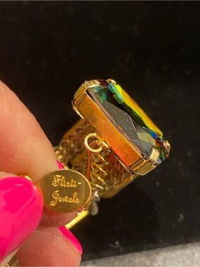 Betsey Johnson Gold-Tone Iridescent Crystal Statement Bracelet